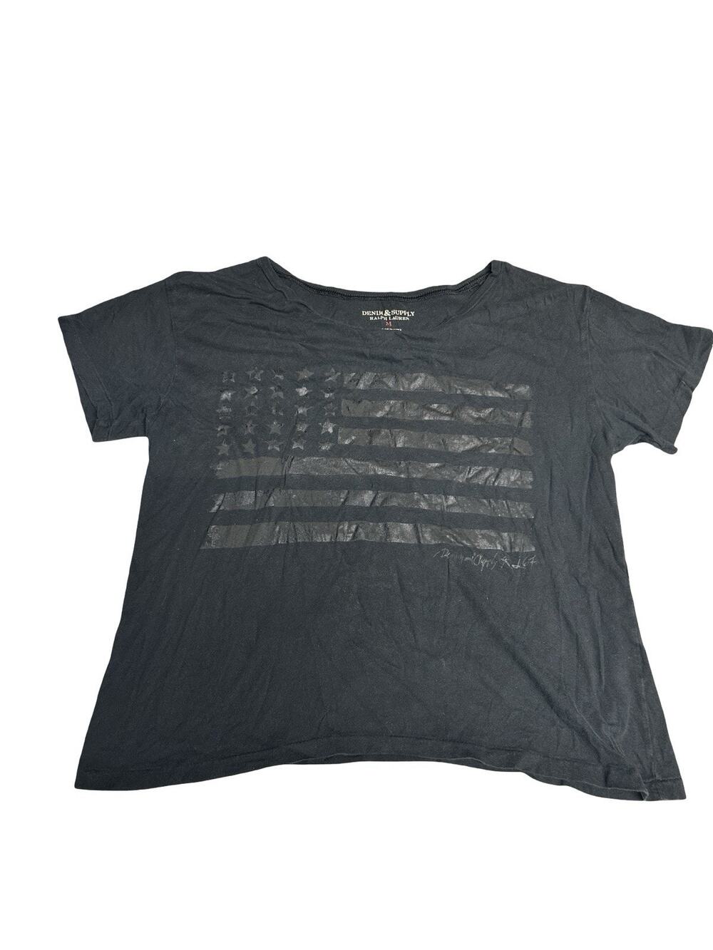 Denim & Supply Ralph Lauren Women’s M Black Flag Graphic T-Shirt Pin Hole